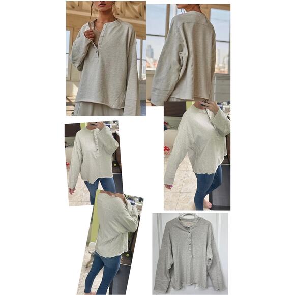 Free people gray play on oversized henley sweatshirt extra small ($128 retail) - Picture 11 of 11